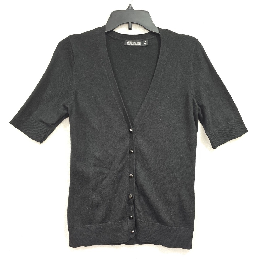 7th Avenue New York & Co Sweater Cardigan Womens Medium Black 1/2 Sleeve V-neck